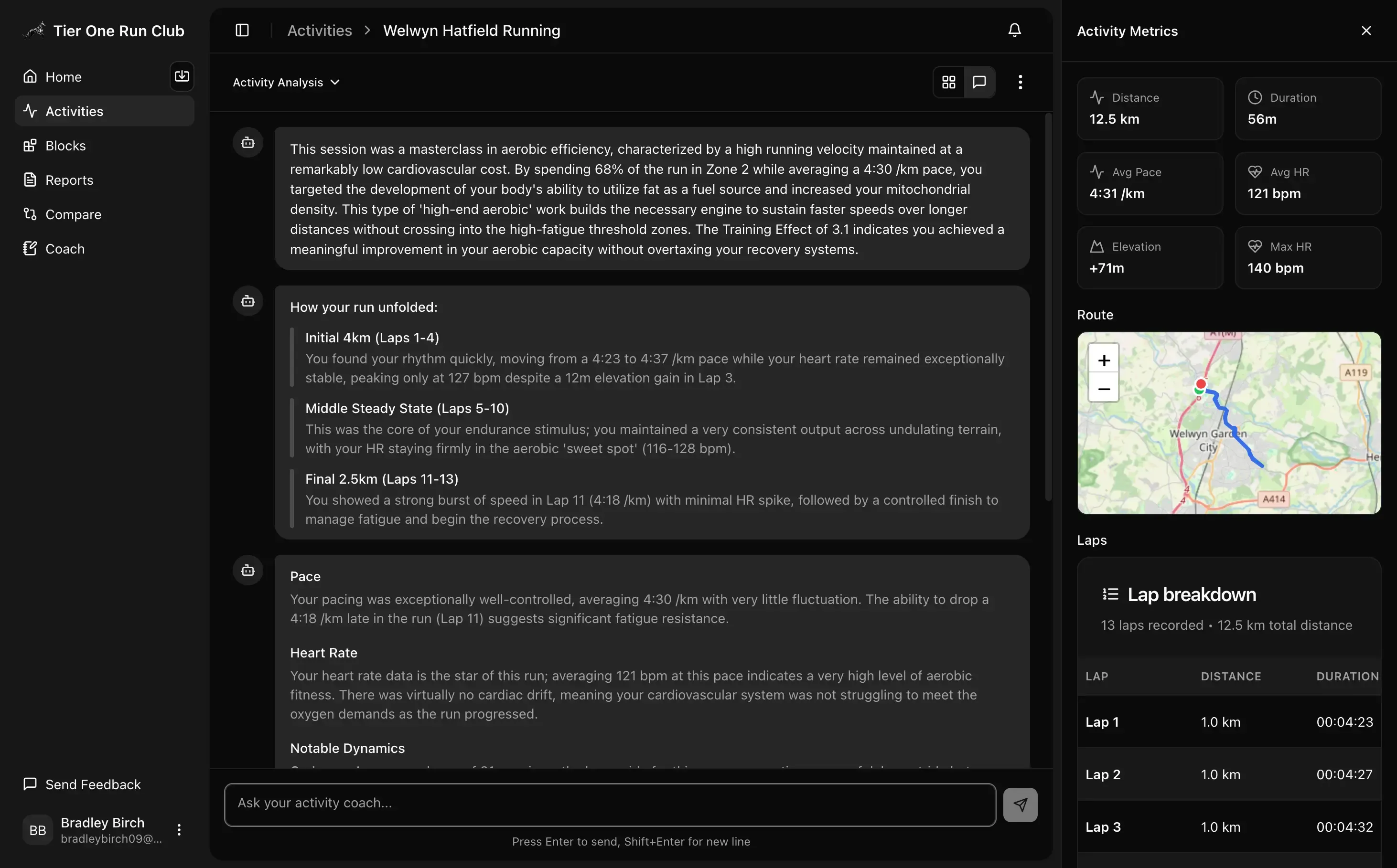 An AI analysis of my recent run.
